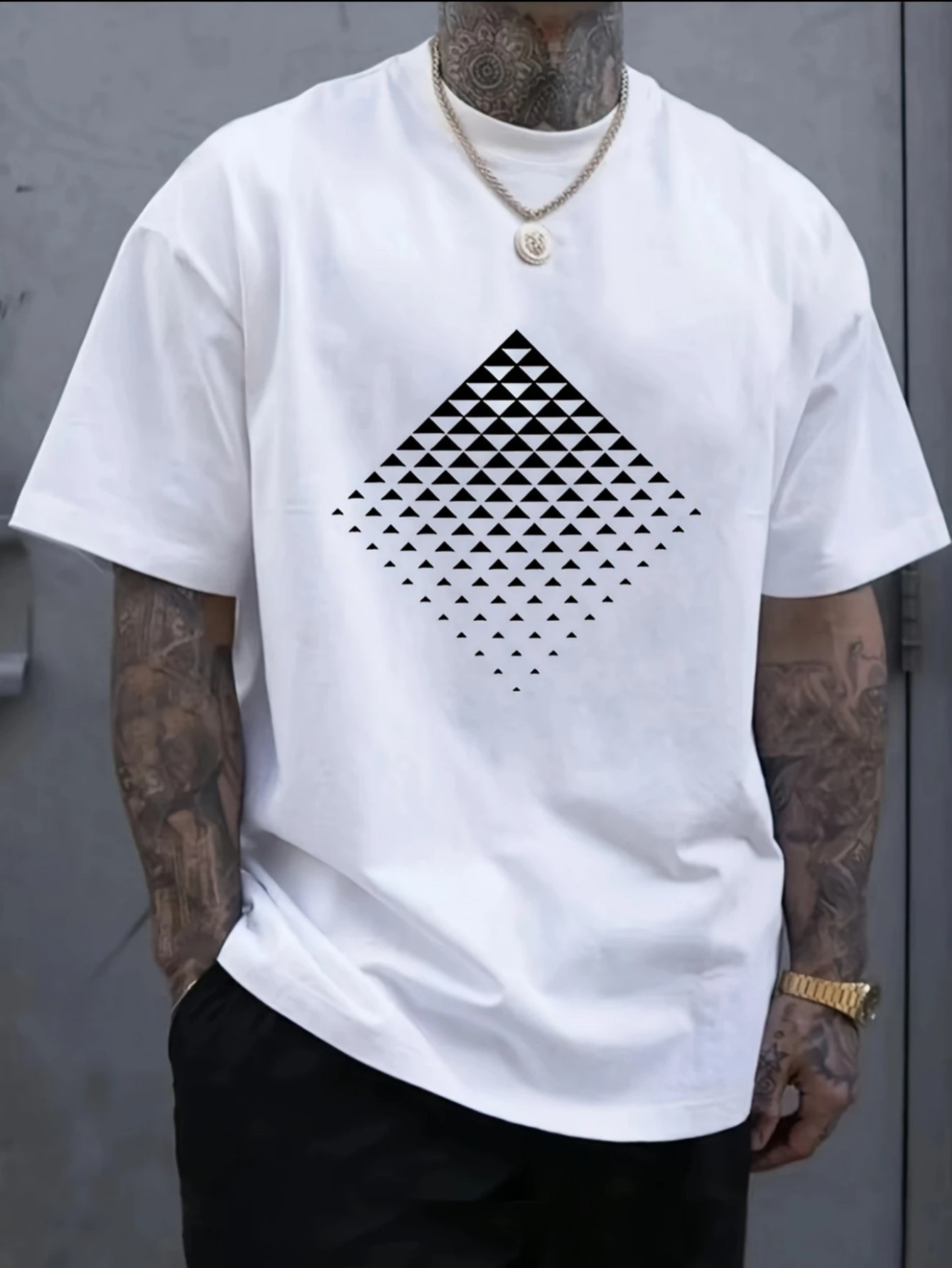 Men's Graphic T-Shirt Minimalist Gradient Dots Arranged In Geometric Diamond Pattern Shape