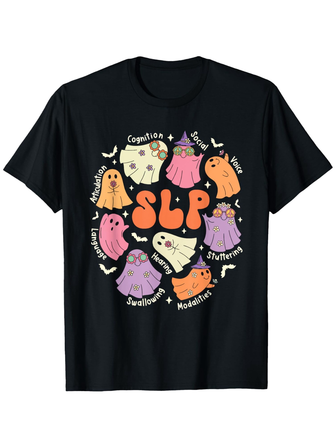 Men's Graphic T-Shirt SLP Adorable Colorful Ghosts Under Dancing Musical Notes