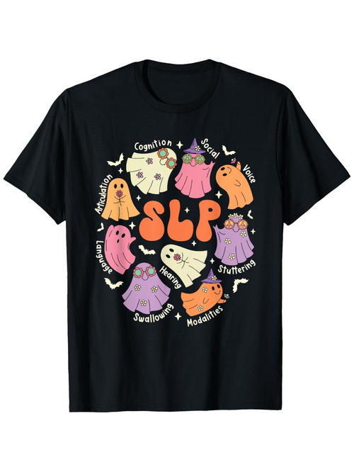Men's Graphic T-Shirt SLP Adorable Colorful Ghosts Under Dancing Musical Notes