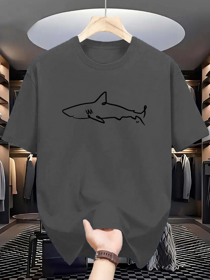 Men's Graphic T-Shirt Abstract Outline Drawing With Simple Silhouette Lonely Swimming Shark