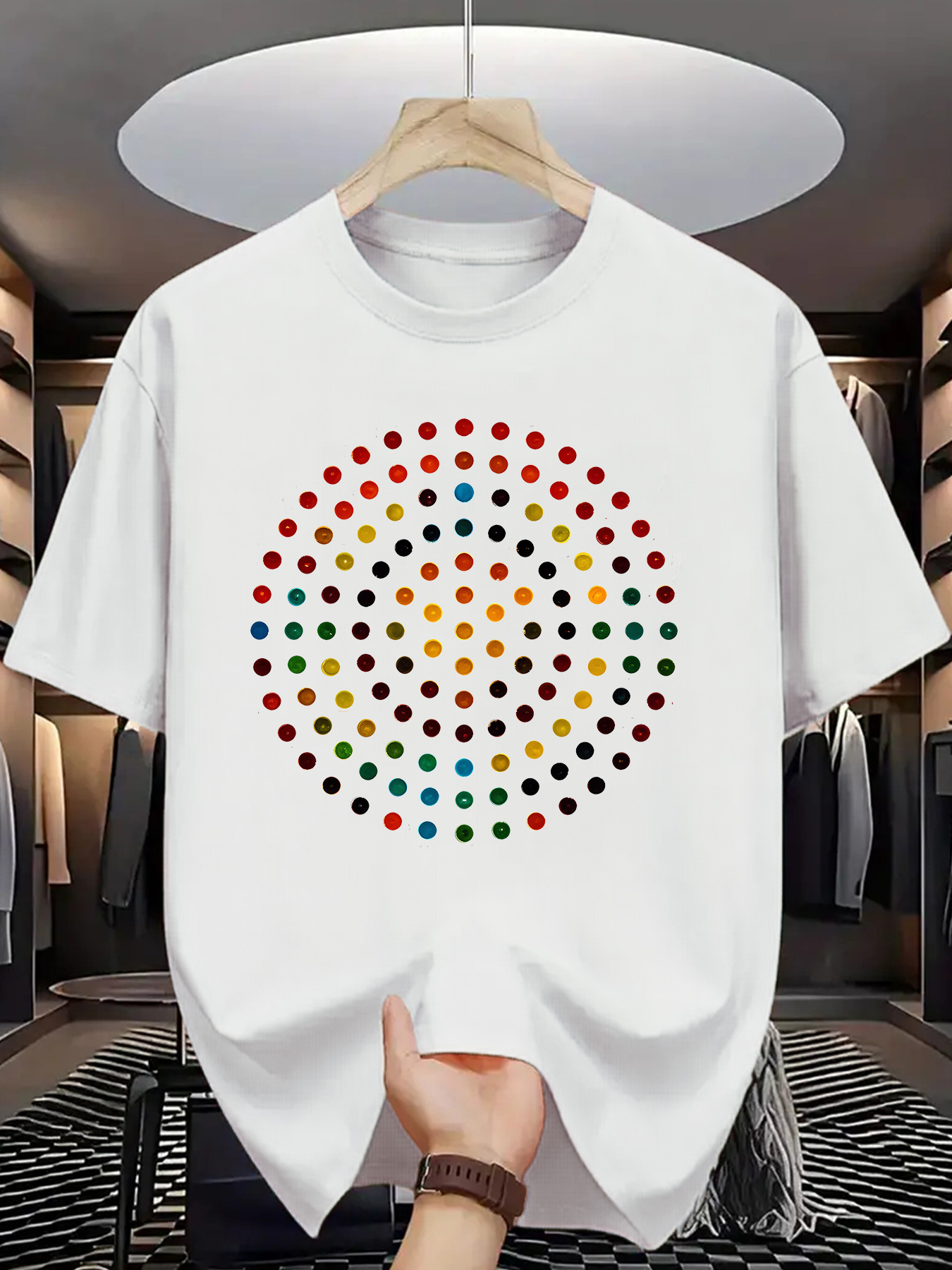 Men's Graphic T-Shirt Colorful Dotted Pattern With Radiating Circular Rows And Central White T Shirt