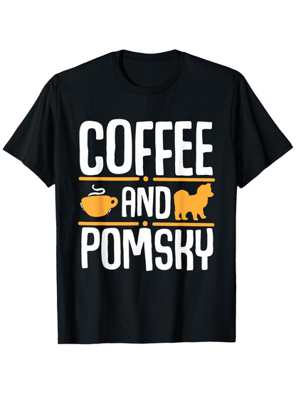 Men's Graphic T-Shirt Coffee And Pomsky Silhouette With Iconic Cup And Friendly Dog