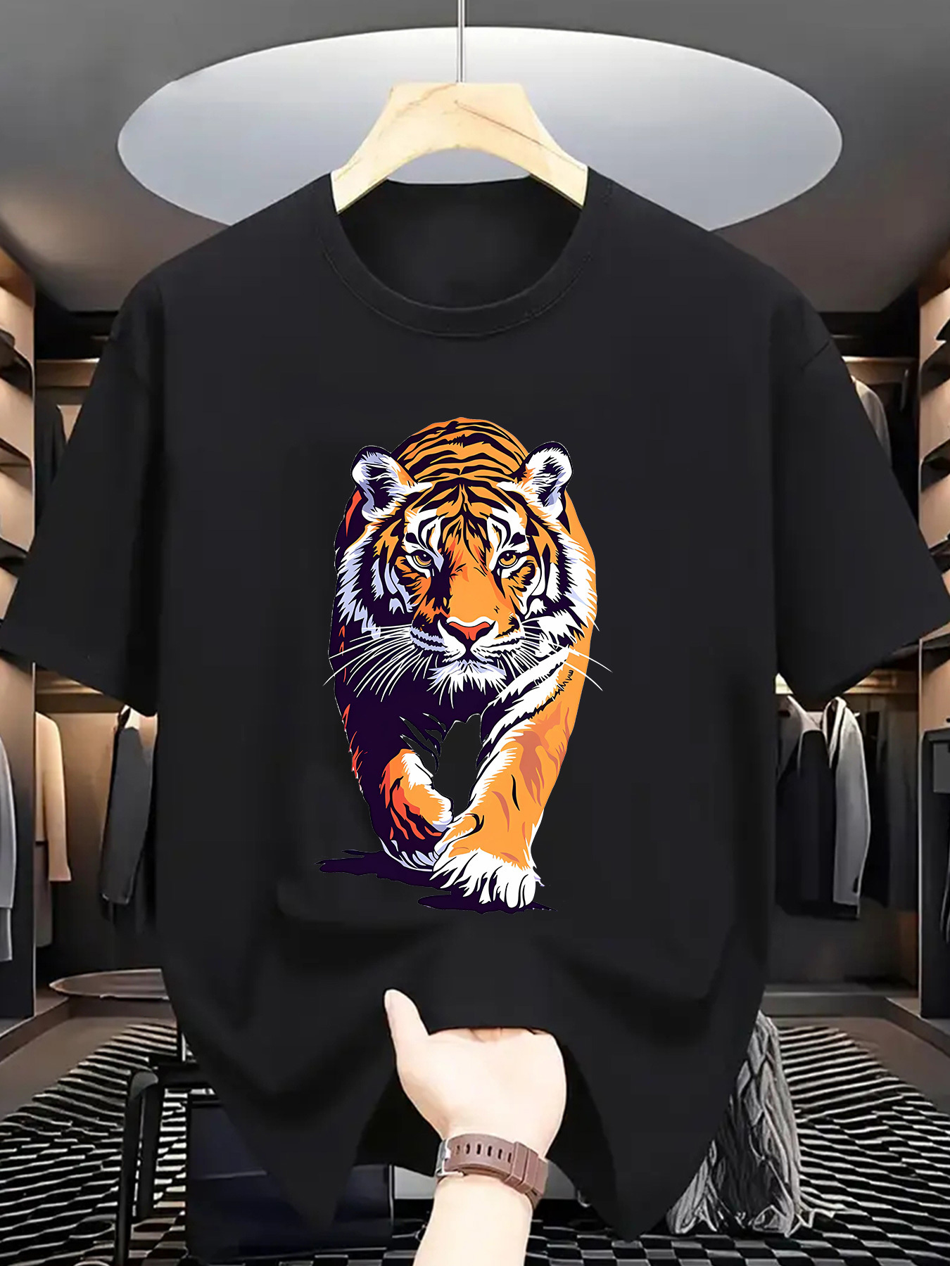 Men's Graphic T-Shirt Vivid Colors In Motion Striding Fierce Tiger In Majestic Jungle Tiger