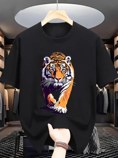 Men's Graphic T-Shirt Vivid Colors In Motion Striding Fierce Tiger In Majestic Jungle Tiger