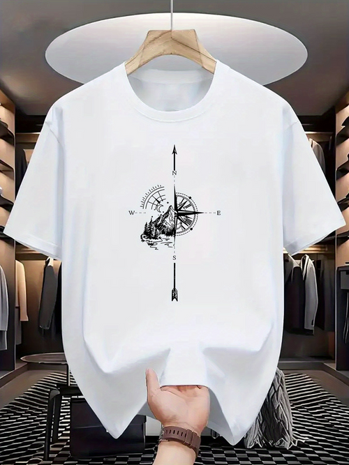 Men's Graphic T-Shirt Vintage Compass With Arrows Pointing To Abstract Wolf