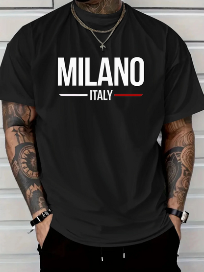 Men's Graphic T-Shirt Milano Italy Bold Contrast Typography Black Streetwear T Shirt