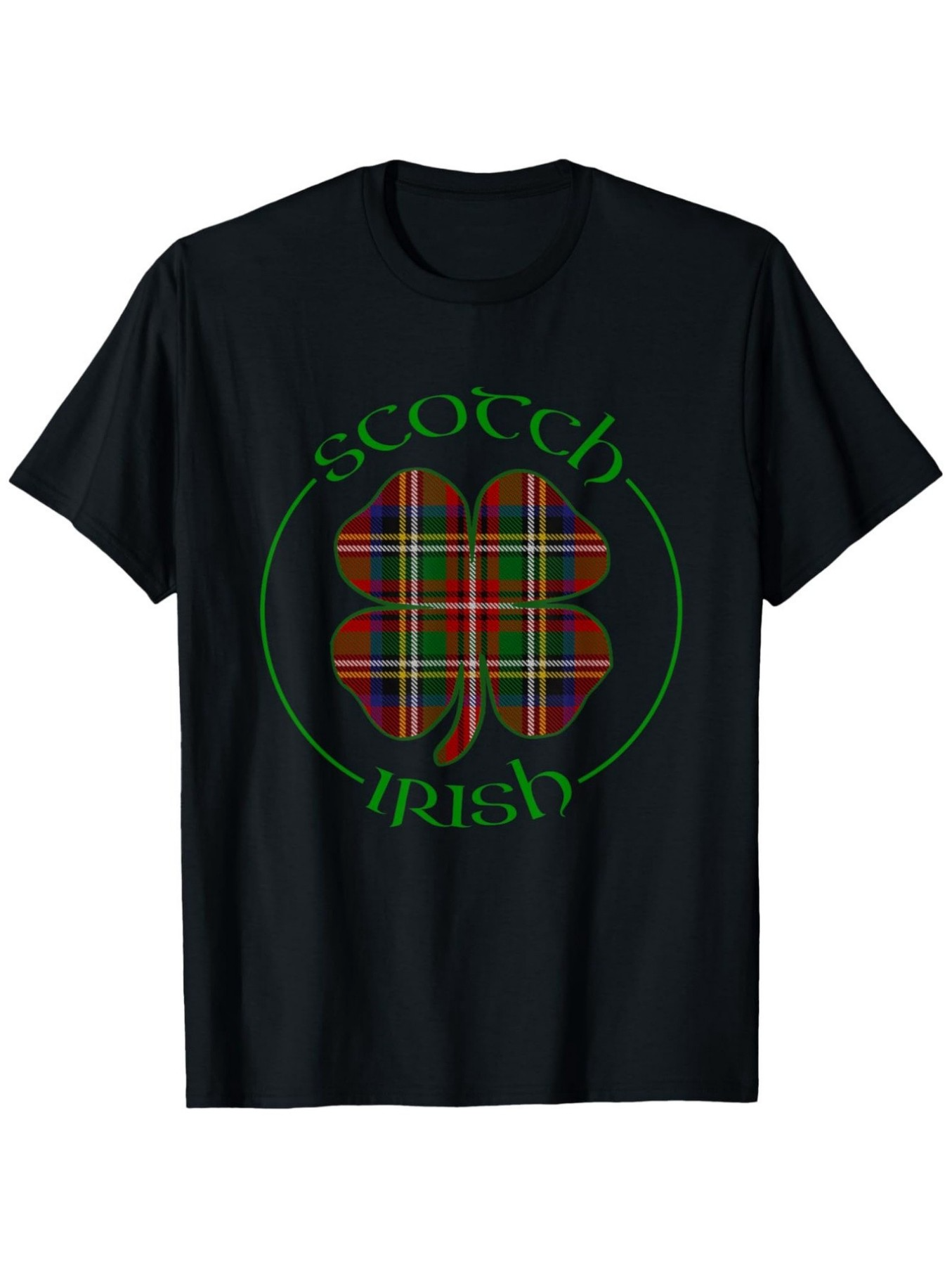 Men's Graphic T-Shirt Scotch Irish Plaid Shamrock Surrounded By Green Circular Emblem