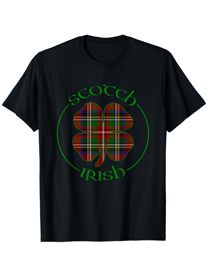 Men's Graphic T-Shirt Scotch Irish Plaid Shamrock Surrounded By Green Circular Emblem