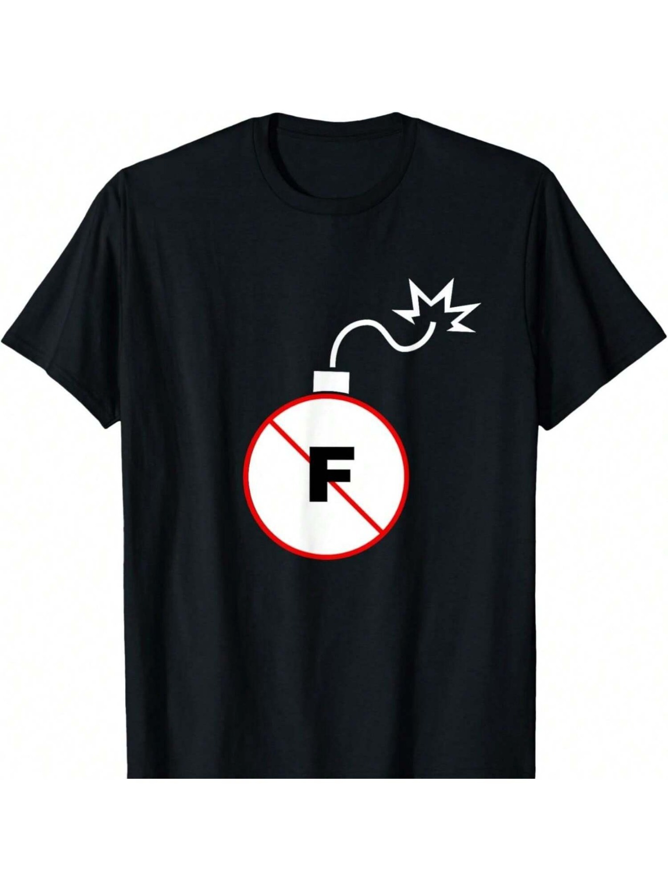 Men's Graphic T-Shirt Minimalist Bomb Illustration With Big Letter F No Symbol