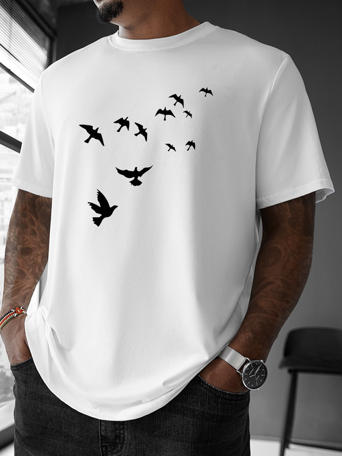 Men's Graphic T-Shirt Minimalist Flock Of Birds In Flight Across Clear White Sky