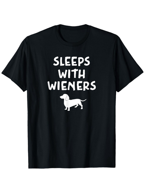 Men's Graphic T-Shirt Sleeps With Wieners Playful Dog Illustration With Silly Cartoon Style Dachshund