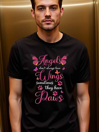 Men's Graphic T-Shirt Angels Have Wings Sometimes They Have Paws Among Butterflies And Paw Prints