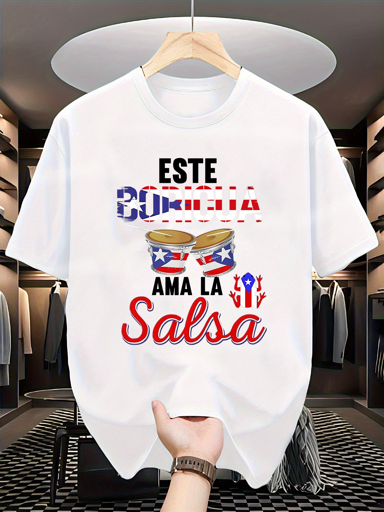Men's Graphic T-Shirt Drums With Musical Notes Celebrating Salsa Dance Passion