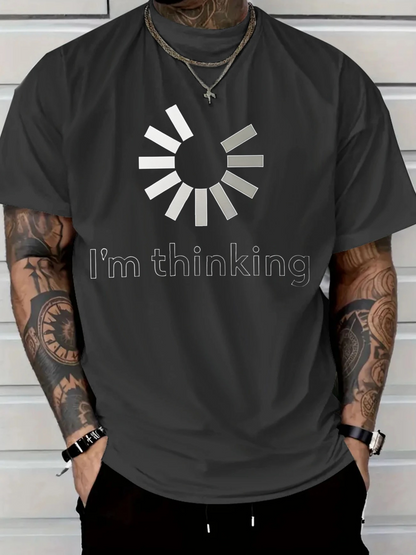Men's Graphic T-Shirt Im Thinking Hazy Light Gray Loading Spinner With Minimalist Style Symbol