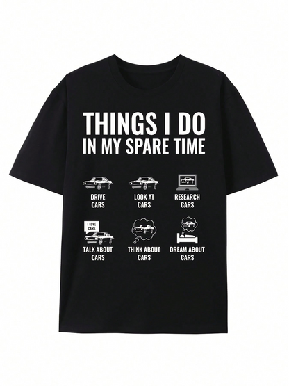 Men's Graphic T-Shirt Things I Do In My Spare Time With Silhouettes Of Cars And Activity Icons