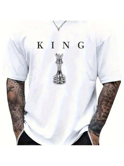 Men's Graphic T-Shirt King Chess Piece With Detailed Monochrome Artistic Classic Symbol