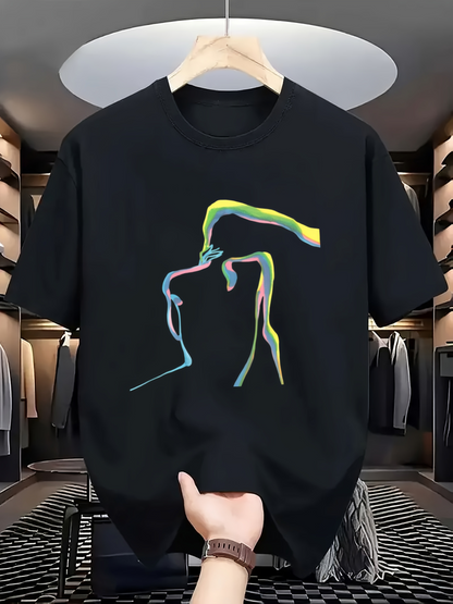 Men's Graphic T-Shirt Colorful Abstract Neon Lines Contouring Elegant Human Figure