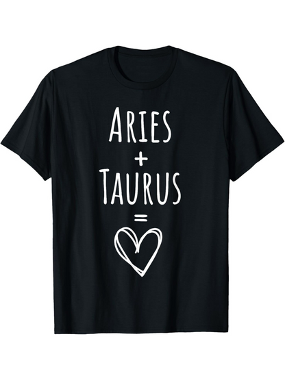 Men's Graphic T-Shirt Aries Taurus Love Equation With Hand Drawn Heart Design