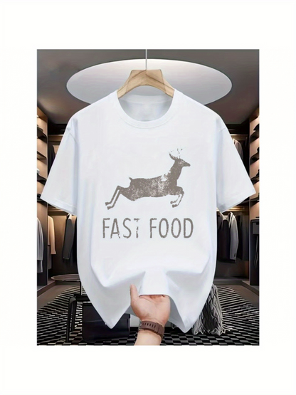 Men's Graphic T-Shirt Fast Food Running Deer In Playful Bold Typography Shirt