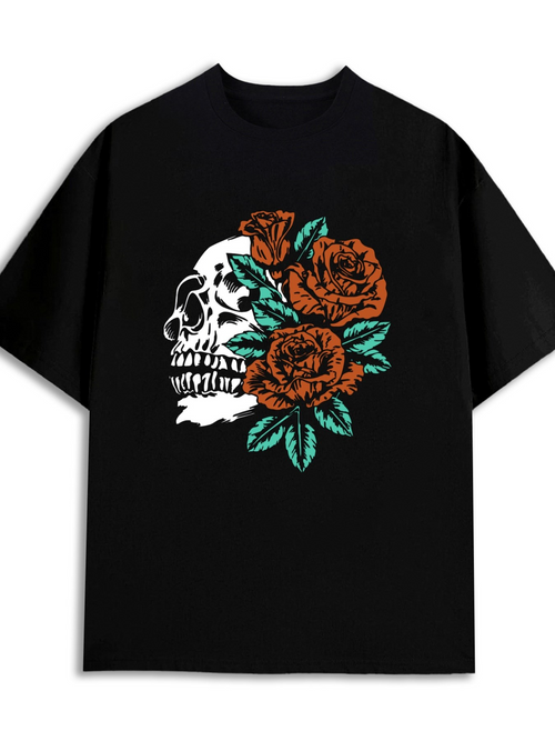 Men's Graphic T-Shirt Blooming Vibrant Roses Entwined Around A Classic Human Skull