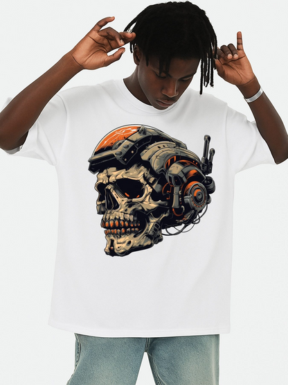 Men's Graphic T-Shirt Mechanical Punk With Cybernetic Skull Wearing Futuristic Headgear