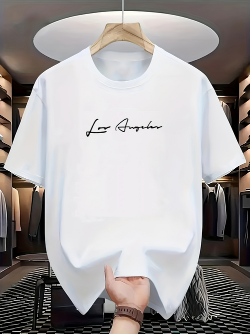 Men's Graphic T-Shirt Los Angeles Minimal Modern Calligraphy Script Urban White T Shirt