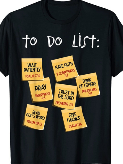 Men's Graphic T-Shirt To Do List Sticky Notes With Faithful Words And Inspirational Sayings On Black Shirt
