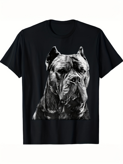 Men's Graphic T-Shirt Realistic Monochrome Portrait With Shadows And Glossy Fur Dog