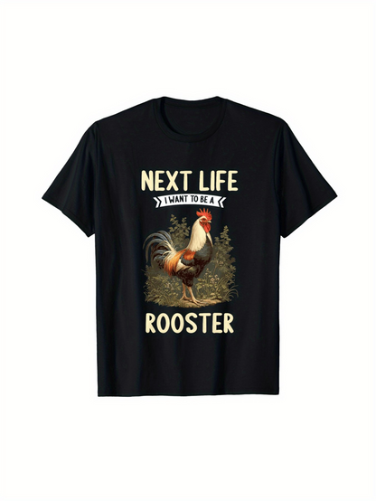 Men's Graphic T-Shirt Next Life Rooster In Rustic Farmyard With Greenery And Vintage Flair Rooster