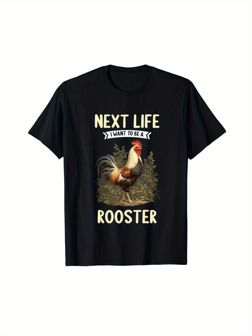 Men's Graphic T-Shirt Next Life Rooster In Rustic Farmyard With Greenery And Vintage Flair Rooster
