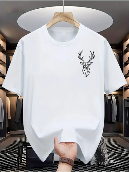 Men's Graphic T-Shirt Minimalist Antler Lines With Geometric Accents Adorn Elegant Deer