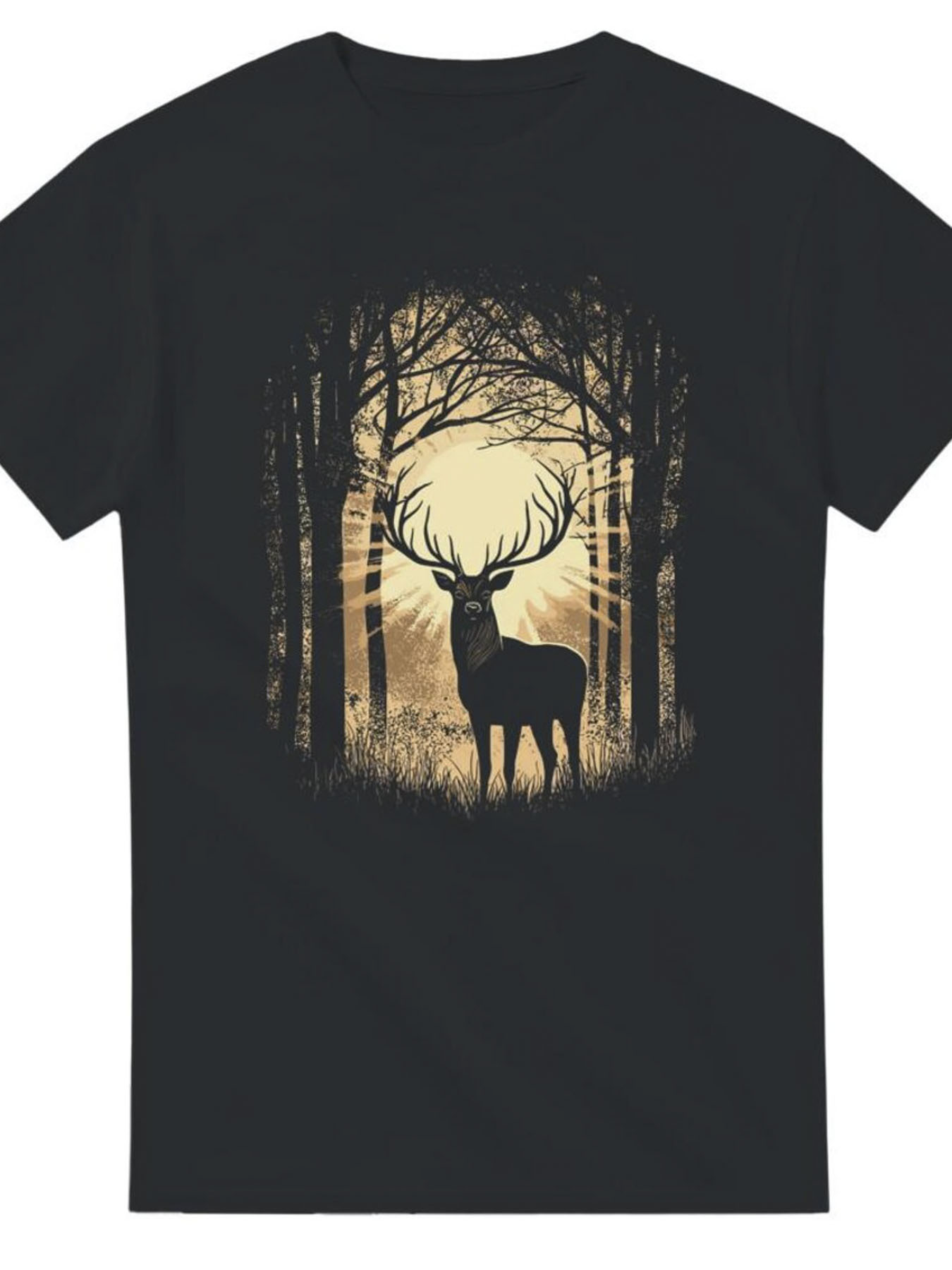 Men's Graphic T-Shirt Golden Sunlight Filtering Through Silent Forest With Majestic Antlered Deer
