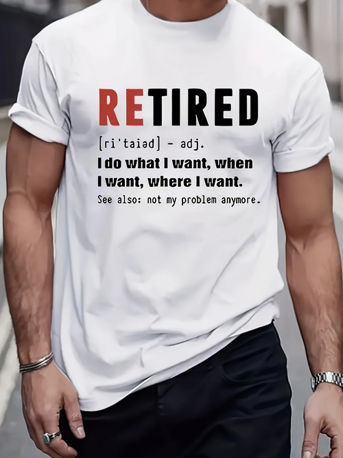 Men's Graphic T-Shirt Retired Bold Graphic Letters With Playful Black Text Definition T Shirt