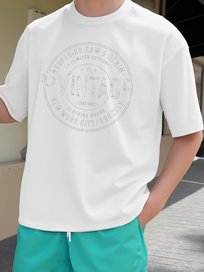Men's Graphic T-Shirt Circular Badge With Faded Letters Marking Urban College Emblem