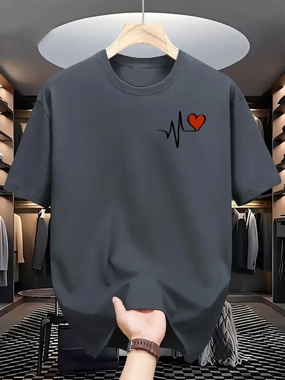 Men's Graphic T-Shirt Casual Style Minimalist Red Heart With Black Pulse Line T Shirt