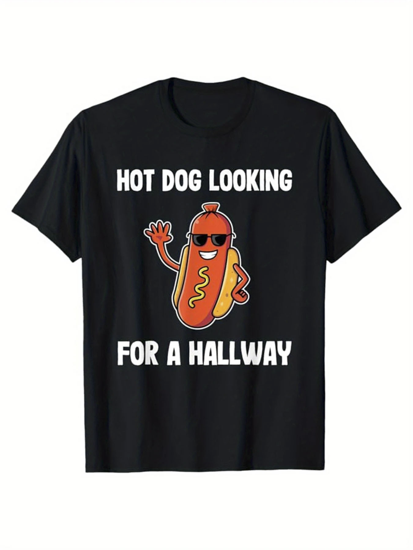 Men's Graphic T-Shirt Hot Dog Looking For A Hallway With Sunglasses Waving Funny Cartoon Hot Dog
