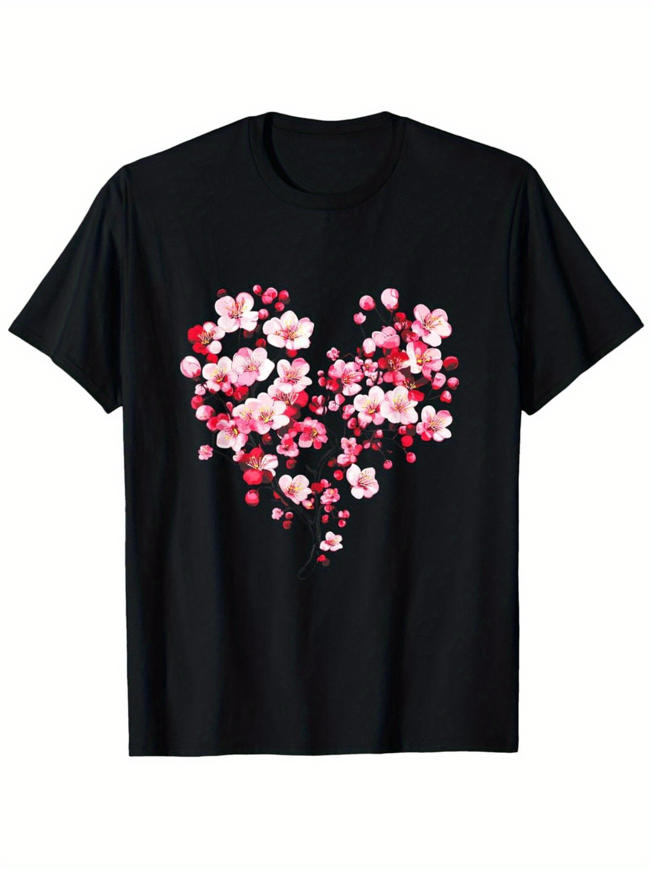 Men's Graphic T-Shirt Romantic Pink Blossoms Forming A Heart Shaped Floral Pattern Flower