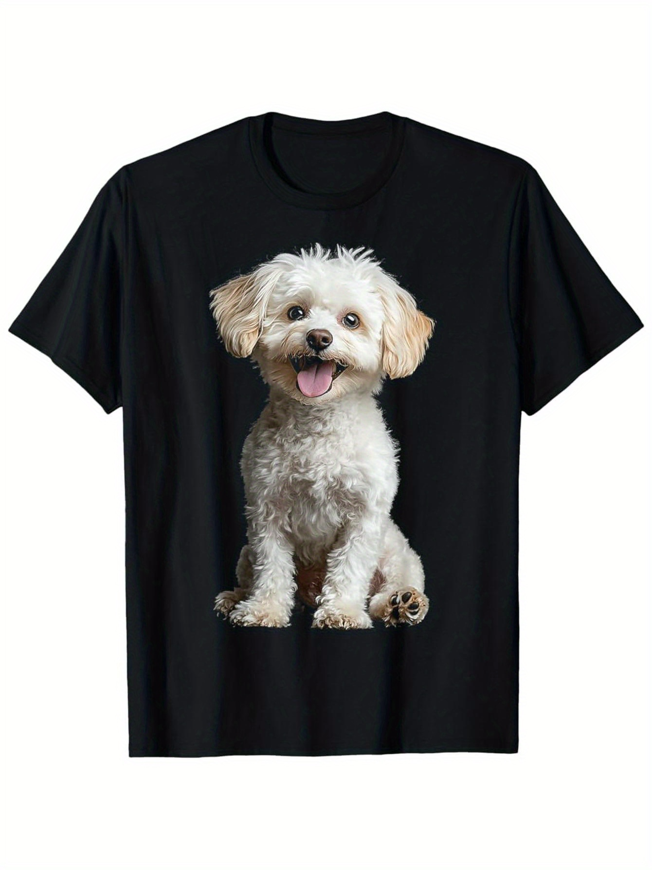 Men's Graphic T-Shirt Fluffy White Puppy Sitting With Tongue Out Smiling Cheerful Dog
