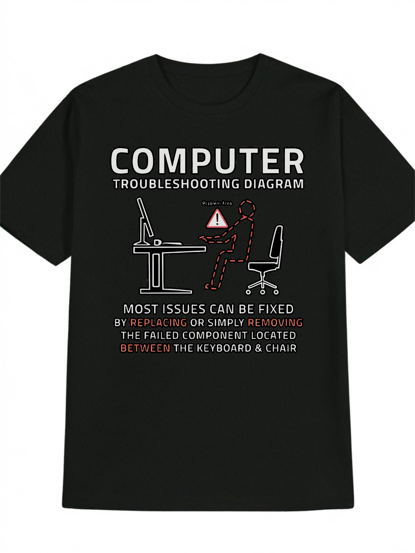 Men's Graphic T-Shirt Computer Troubleshooting Diagram Funny Office Desk Chair