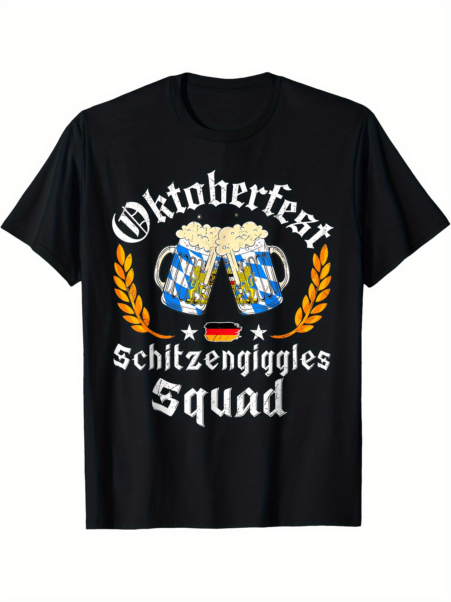 Men's Graphic T-Shirt Oktoberfest Schitzengiggles Squad Two Beer Mugs With Wheat And German Flag
