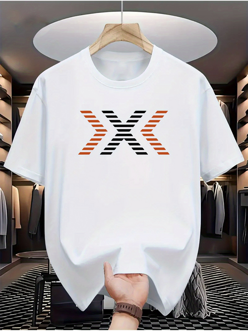 Men's Graphic T-Shirt Modern Orange And Black Lines Geometric Abstract X Symbol