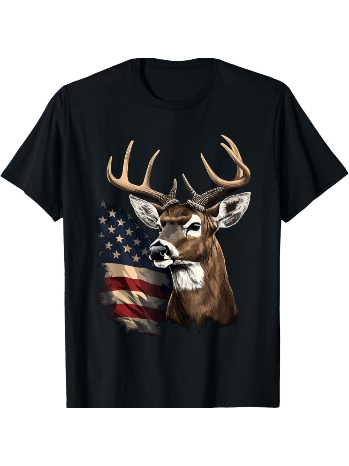 Men's Graphic T-Shirt Proud Whitetail Deer With Flowing American Flag Background