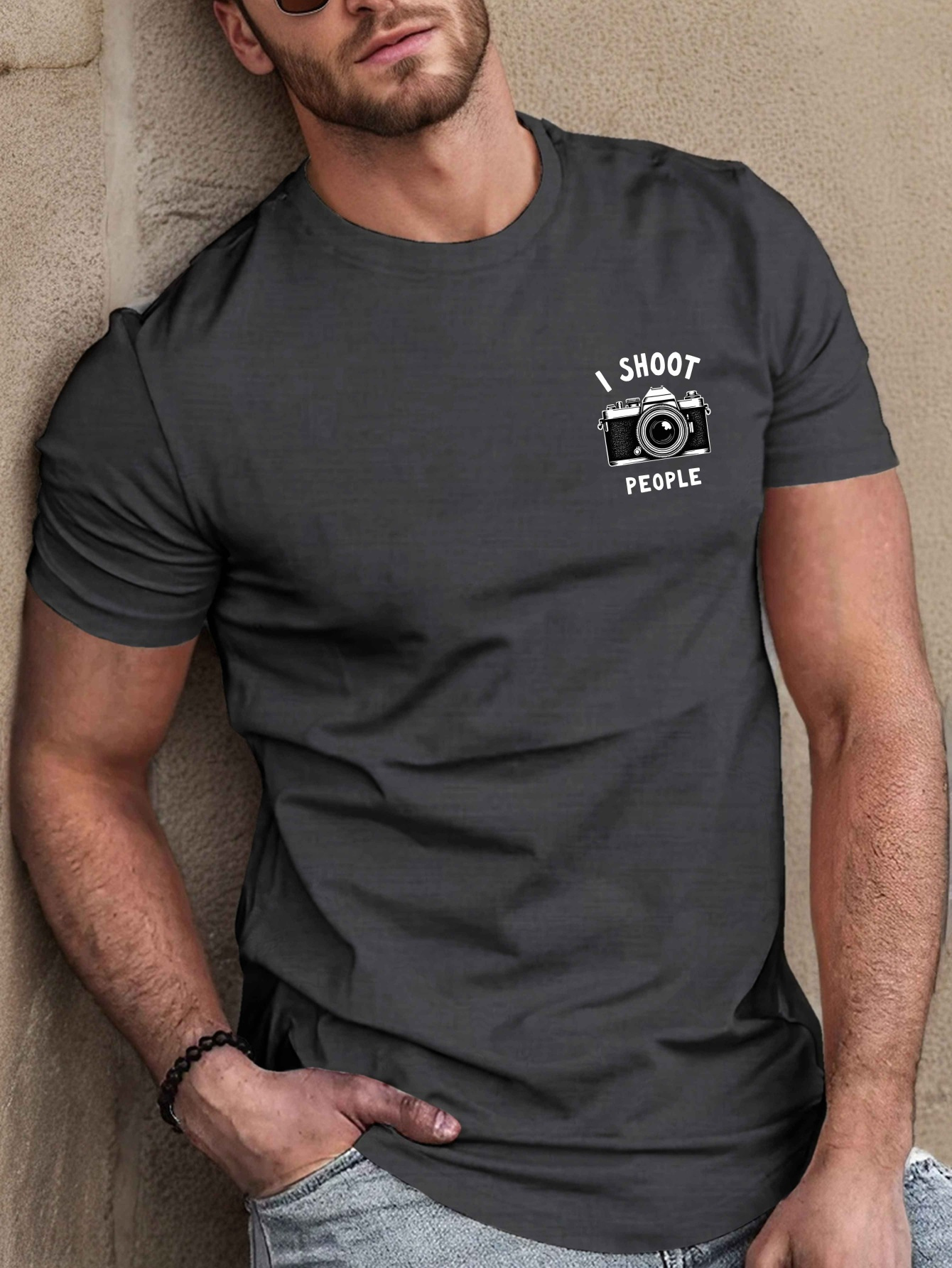 Men's Graphic T-Shirt I Shoot People Minimalist White Camera With Humorous Text Graphic Camera