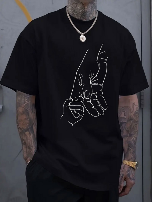 Men's Graphic T-Shirt Minimalist White Outline Drawing Of Holding Hands