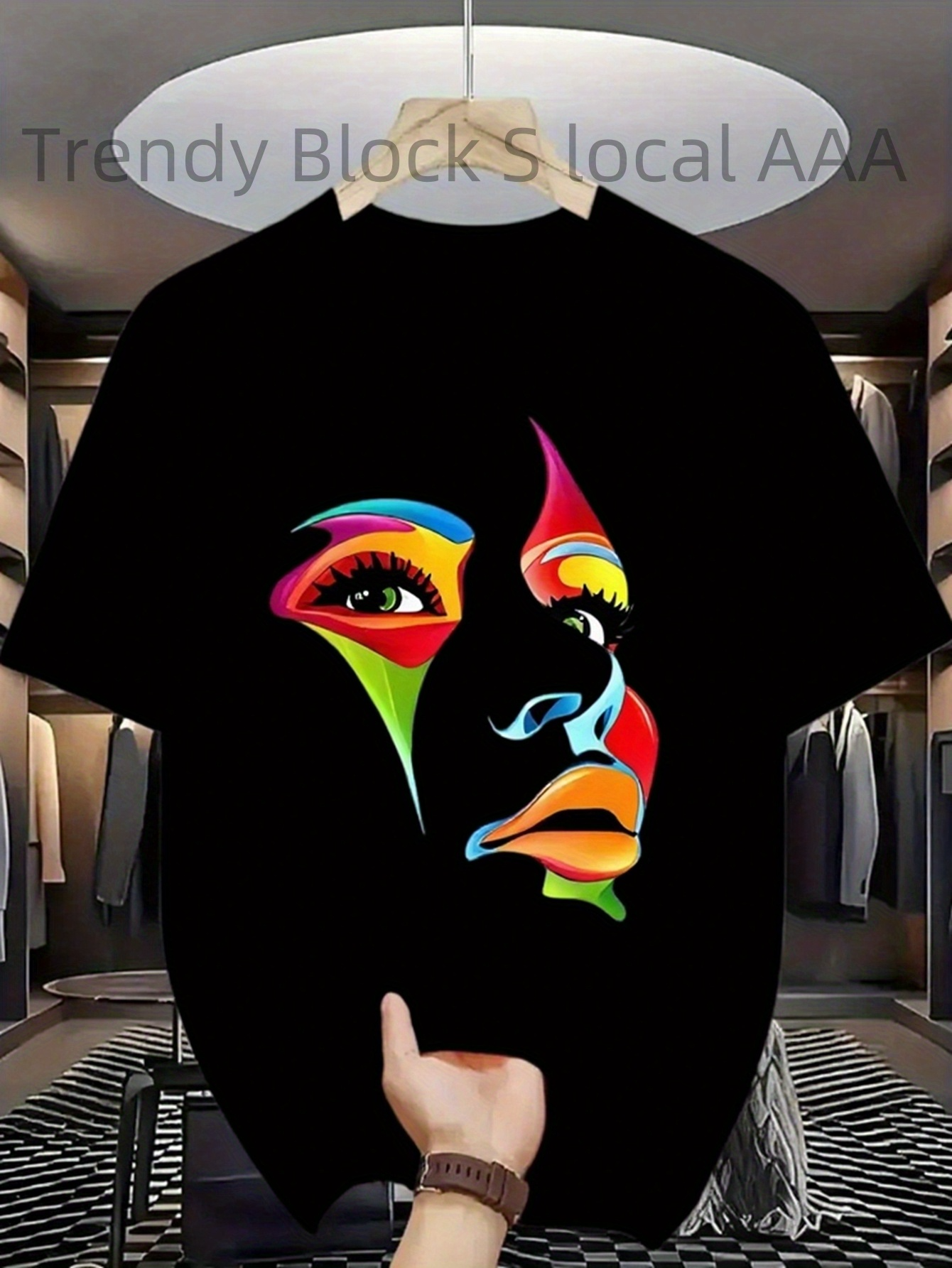 Men's Graphic T-Shirt Abstract Neon Colors With Bold Facial Expression Portrait Face