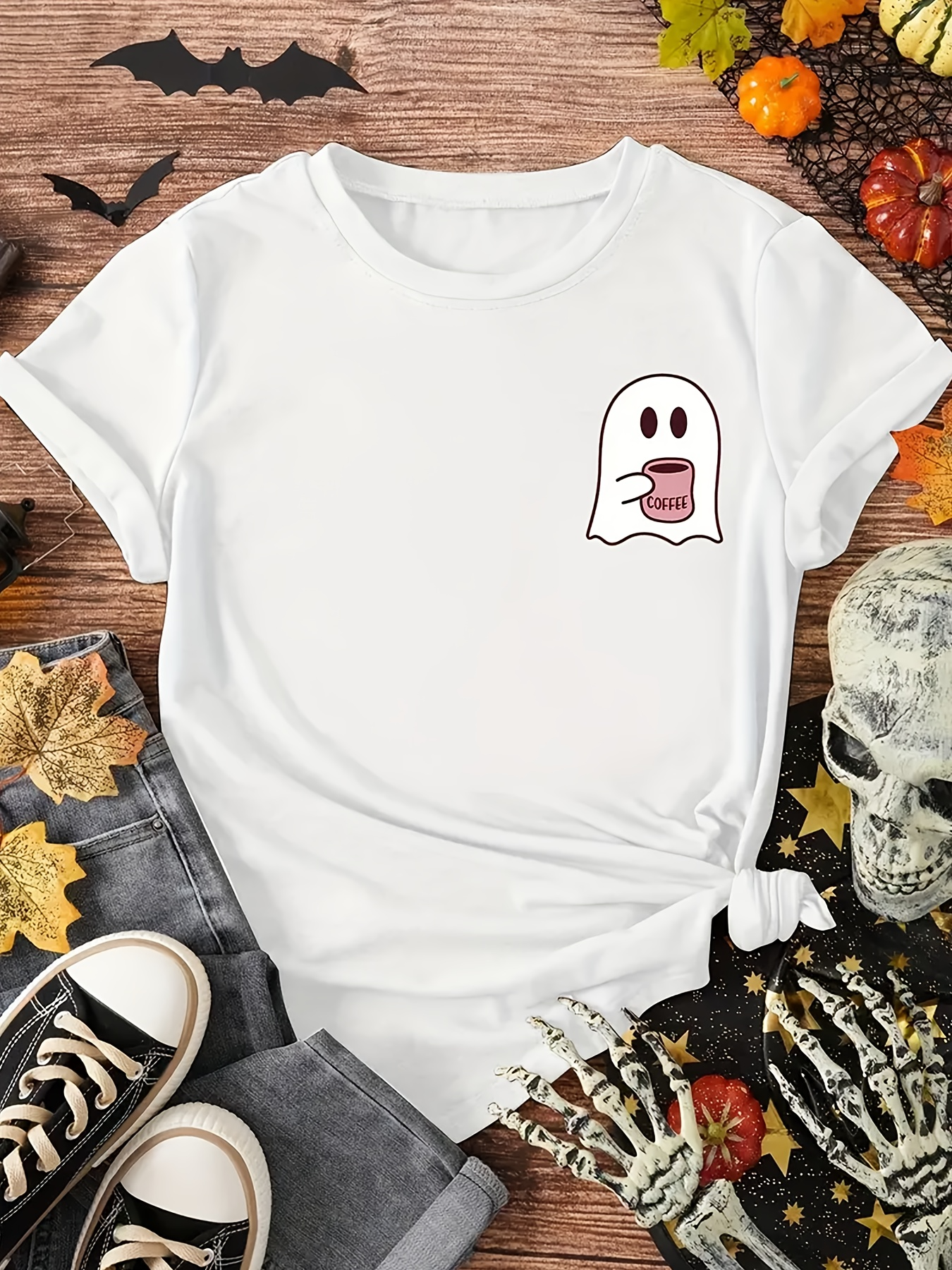 Men's Graphic T-Shirt Cute Cartoon Ghost With Pink Tongue And Simple Outline Ghost