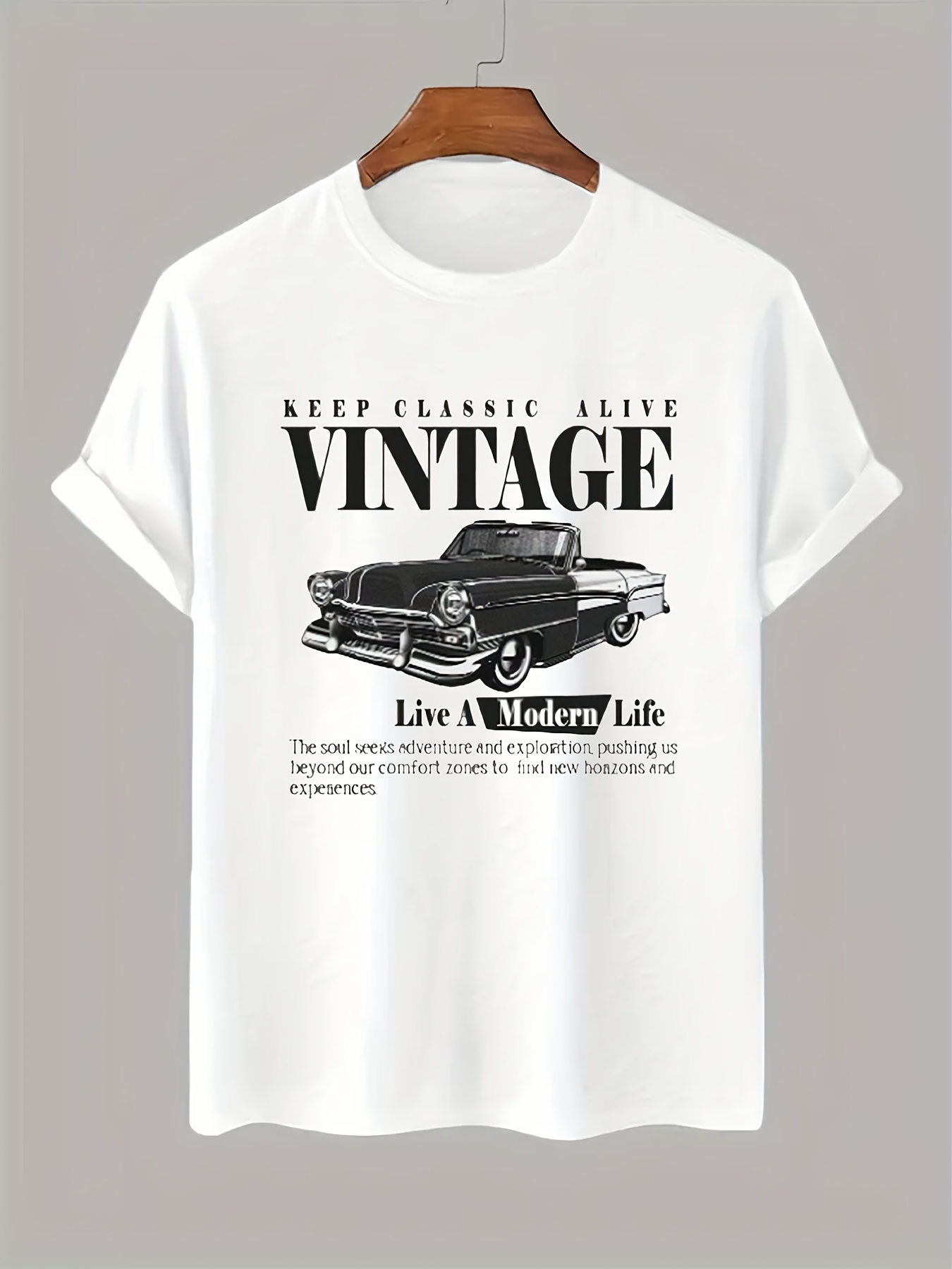 Men's Graphic T-Shirt Keep Classic Alive Vintage Text With Retro Car Drawing Featuring Oldtimers