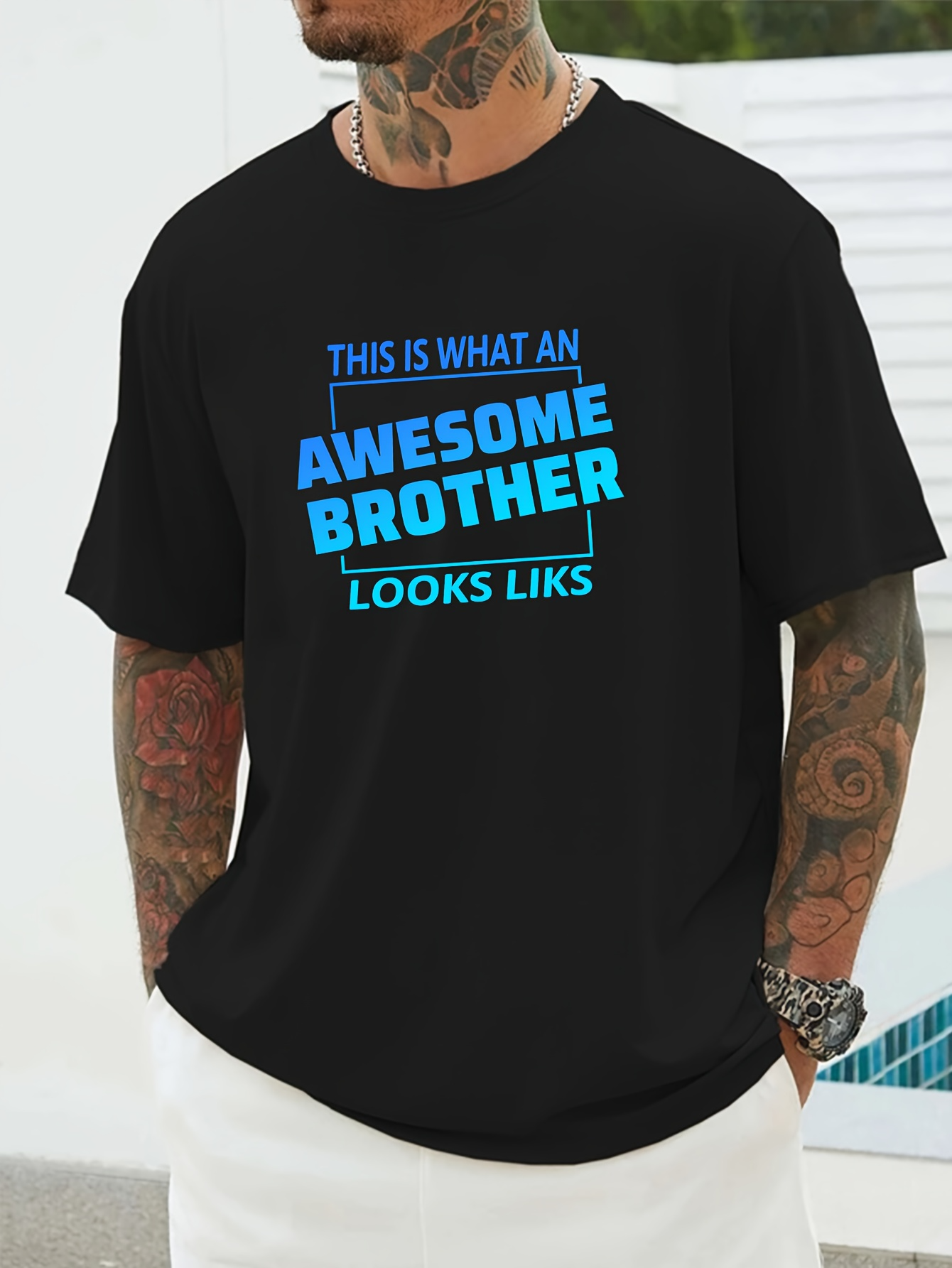 Men's Graphic T-Shirt This Is What An Awesome Brother Looks Like With Bold Blue Words On Black T Shirt