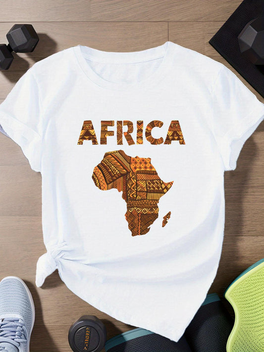 Women's Graphic T-Shirt Africa Traditional Tribal Patterns With Decorative Continent Silhouette