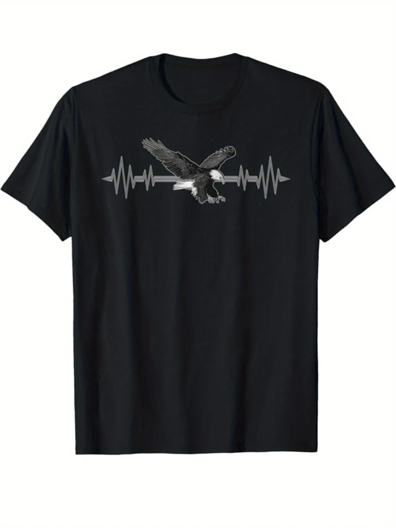 Men's Graphic T-Shirt Heartbeat Lines Flying Eagle Soaring Above Mountain Landscape Eagle
